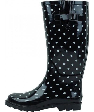 Womens Fashion Rainboots White Ditsy Dots on Black $20.27 Boots