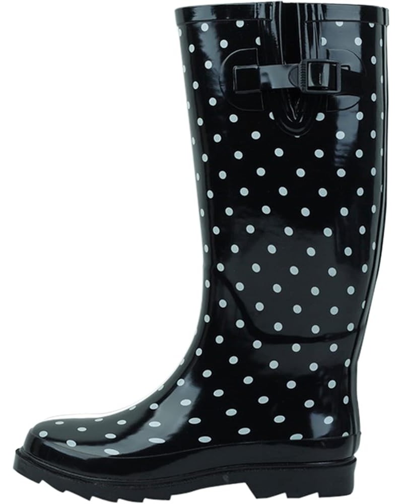 Womens Fashion Rainboots White Ditsy Dots on Black $20.27 Boots