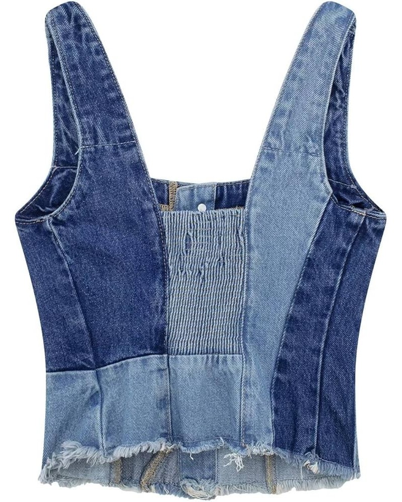 Tops Women Work Patchwork Short Slim Fit Strap Style Denim Vest Top Top Long Women F-blue - Women Backless Jean Waistcoat $14...