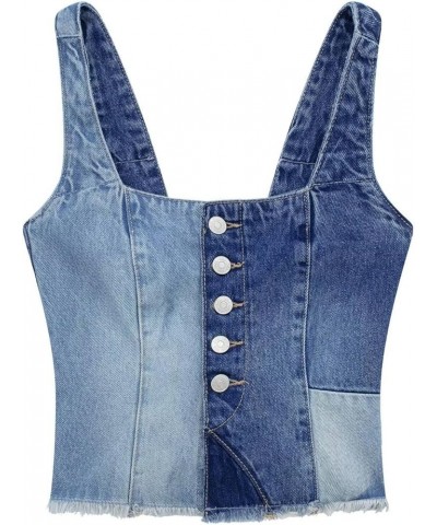 Tops Women Work Patchwork Short Slim Fit Strap Style Denim Vest Top Top Long Women F-blue - Women Backless Jean Waistcoat $14...