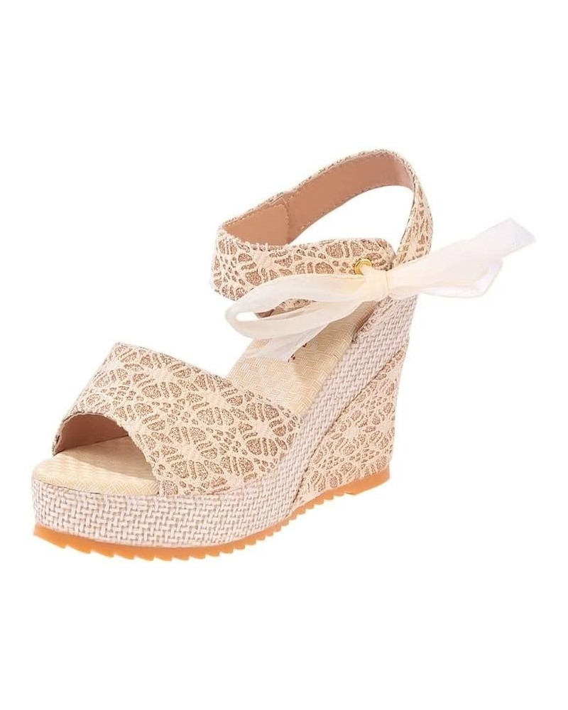 Lace Leisure Women Wedges Heeled Women Shoes for Summer Sandals Party Platform High Heels Shoes Woman (Color : Gold, Size : 3...