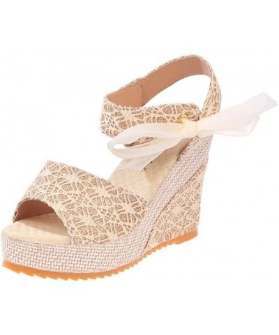 Lace Leisure Women Wedges Heeled Women Shoes for Summer Sandals Party Platform High Heels Shoes Woman (Color : Gold, Size : 3...