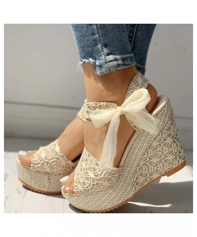 Lace Leisure Women Wedges Heeled Women Shoes for Summer Sandals Party Platform High Heels Shoes Woman (Color : Gold, Size : 3...