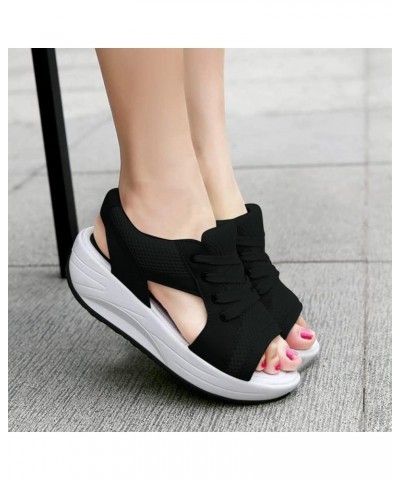 Summer Women's Sandals Mesh Casual White Thick Soles Lace-up Sandals Open Toe Beach Shoes Monk Shoes Ladies Black 44 $15.93 S...