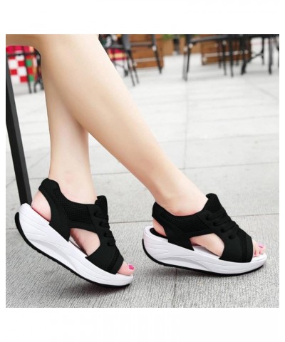 Summer Women's Sandals Mesh Casual White Thick Soles Lace-up Sandals Open Toe Beach Shoes Monk Shoes Ladies Black 44 $15.93 S...