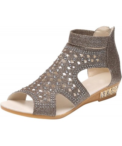 Wedge Sandals For Women Low Heel Rhinestone Open Toe Breathable Walking Comfy Anti-Slip Zipper Strappy Sandals 03-grey $8.71 ...