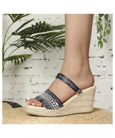 Women Braid Strap Espadrille Platform Sandals Versatile Foreign Trade Open Toe Slip on Sandals Casual Canvas Strap Sandals (S...