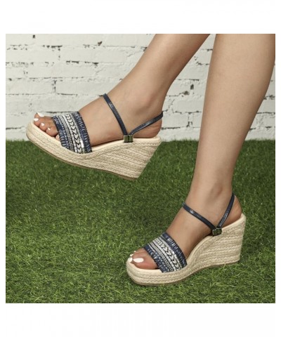 Women Braid Strap Espadrille Platform Sandals Versatile Foreign Trade Open Toe Slip on Sandals Casual Canvas Strap Sandals (S...