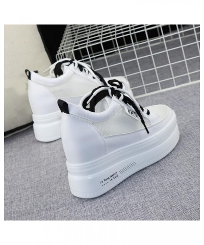 Women Fashion Platform Sneakers Mesh Vamp Hidden Heeled Thick Platform Wedge Walking Shoe Breathable Cosy Shoe White and Blac...