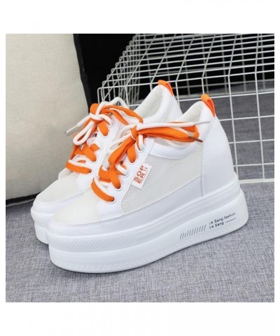 Women Fashion Platform Sneakers Mesh Vamp Hidden Heeled Thick Platform Wedge Walking Shoe Breathable Cosy Shoe White and Blac...