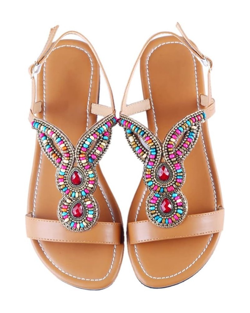 Summer Women Bohemia Folk Retro Sandals Lady Rhinestone Peep Toe Shoes Beach Slipper 11 Brown $24.39 Sandals