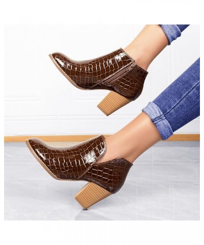 Womens Western Boot European And American Autumn And Winter Women's Shoes Leather Thick Heels Round Toe Fashion Short Coffee ...