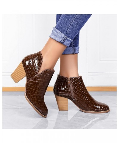 Womens Western Boot European And American Autumn And Winter Women's Shoes Leather Thick Heels Round Toe Fashion Short Coffee ...