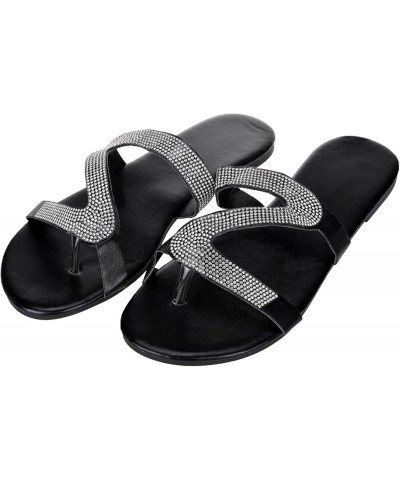 Sandals for Women Dressy Summer Women's Rhinestone Flat Sandals Women Crystal Sandals Comfy Open Toe Flat Flip-Flops A01-silv...