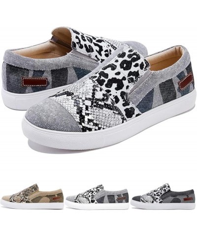 Casual Pieced Raw Edge Animal Print Canvas Slip-On Flats 2024 Women's Orthopedic Comfort Platform Low Top Sneaker Grey $10.33...