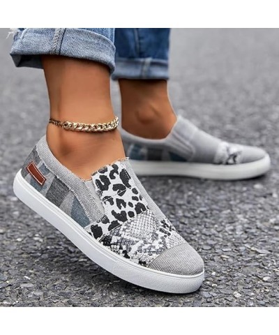 Casual Pieced Raw Edge Animal Print Canvas Slip-On Flats 2024 Women's Orthopedic Comfort Platform Low Top Sneaker Grey $10.33...