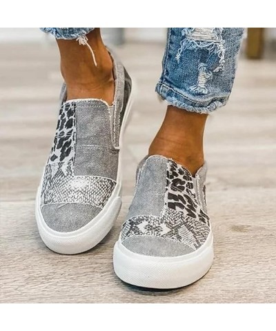 Casual Pieced Raw Edge Animal Print Canvas Slip-On Flats 2024 Women's Orthopedic Comfort Platform Low Top Sneaker Grey $10.33...