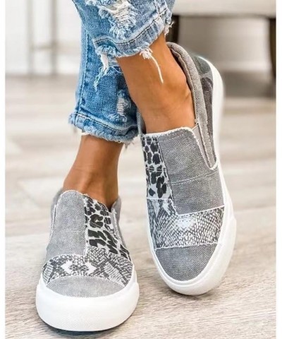 Casual Pieced Raw Edge Animal Print Canvas Slip-On Flats 2024 Women's Orthopedic Comfort Platform Low Top Sneaker Grey $10.33...