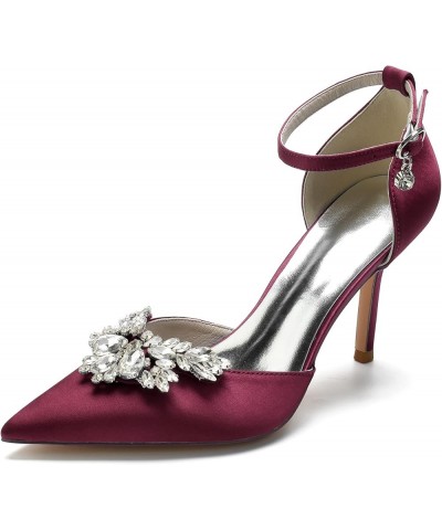 Women's High Heels Sexy Pointed Toe Strappy Heels Rhinestone Ankle Strap Pumps Wedding Bridal Party Dress Shoes Burgundy $45....