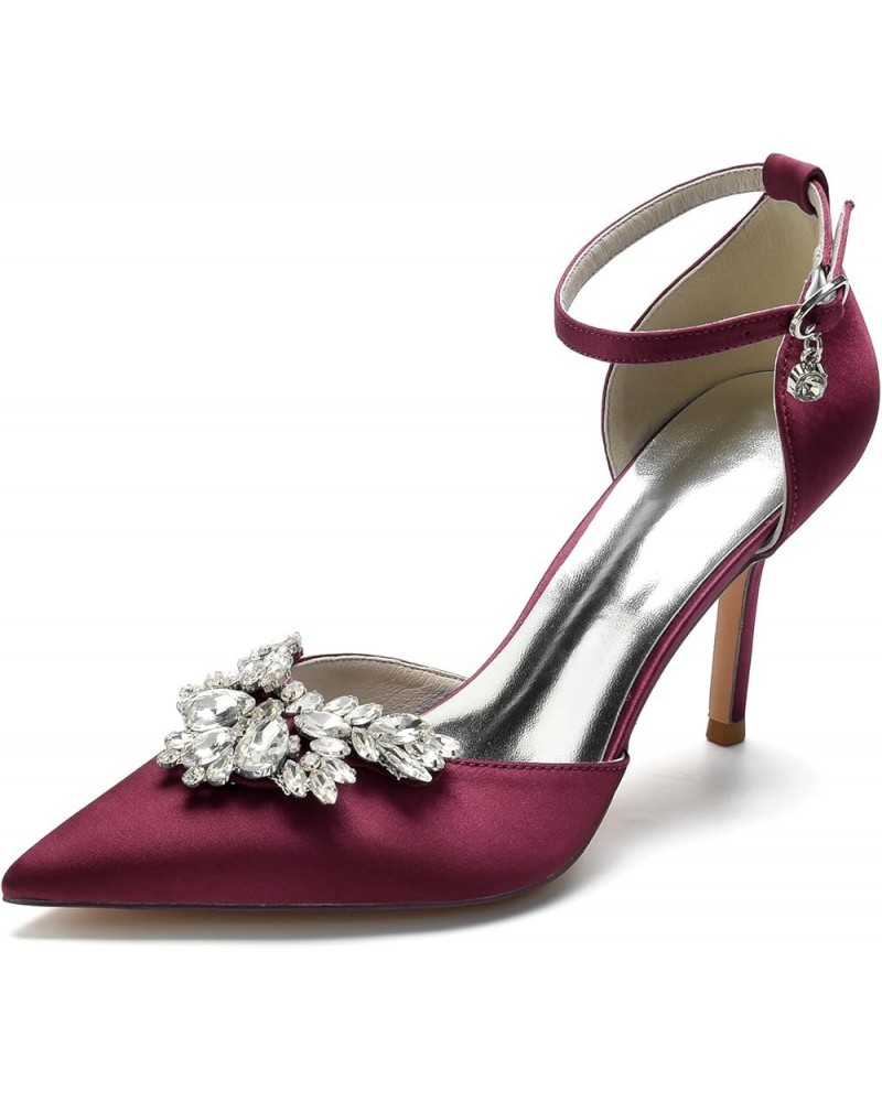 Women's High Heels Sexy Pointed Toe Strappy Heels Rhinestone Ankle Strap Pumps Wedding Bridal Party Dress Shoes Burgundy $45....