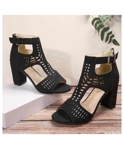 Spring New Large Size Foreign Trade Women's Shoes Roman Wind Hollow Fashion Back Zip Thick Heeled Swim Sandals Women Black $1...