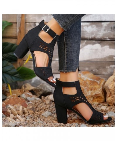 Spring New Large Size Foreign Trade Women's Shoes Roman Wind Hollow Fashion Back Zip Thick Heeled Swim Sandals Women Black $1...