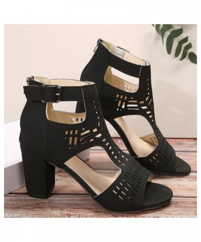 Spring New Large Size Foreign Trade Women's Shoes Roman Wind Hollow Fashion Back Zip Thick Heeled Swim Sandals Women Black $1...