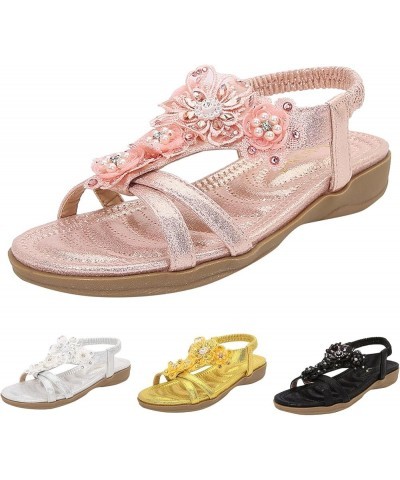 Women Walking Sandals Platform Flip Flops Women Sandals Fashion Beaded Decorative Open Toe Casual Wedge Comfortable Non Pink ...