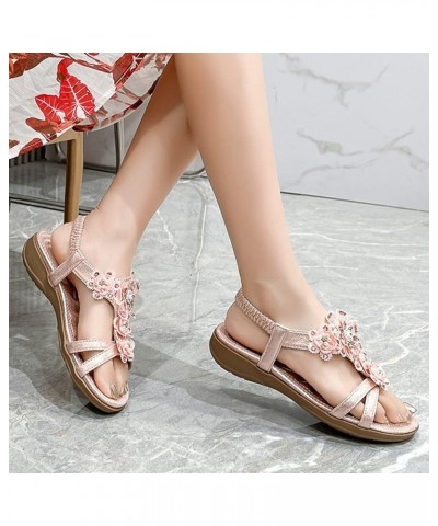 Women Walking Sandals Platform Flip Flops Women Sandals Fashion Beaded Decorative Open Toe Casual Wedge Comfortable Non Pink ...