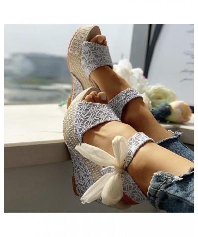 H Sandals for Women Wedges Heel Sandals Floral Flower Lace-up Shoes Footwear Bohemian Sandals for Women Wedge White $12.21 Ou...