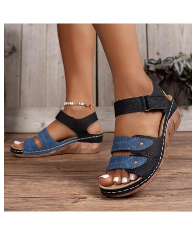 Women's Athletic Outdoor Sandals Classic Wedding Dress Women's Athletic Outdoor Sandals Wide Chunky Block Heels Blue $12.71 O...