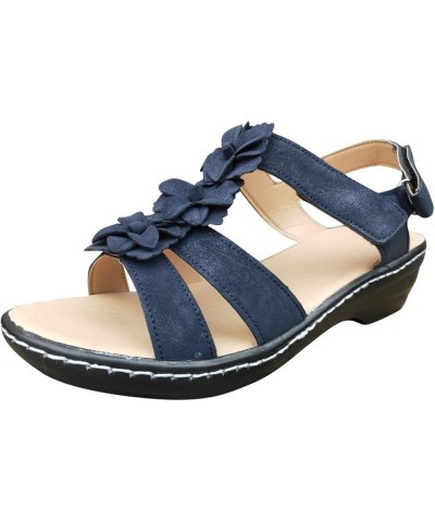 Women's Sandals Ladies Summer Fashion Multicolor Flower Round Toe Hook&Loop Platform Sandals Athletic Arch Blue $18.82 Sandals