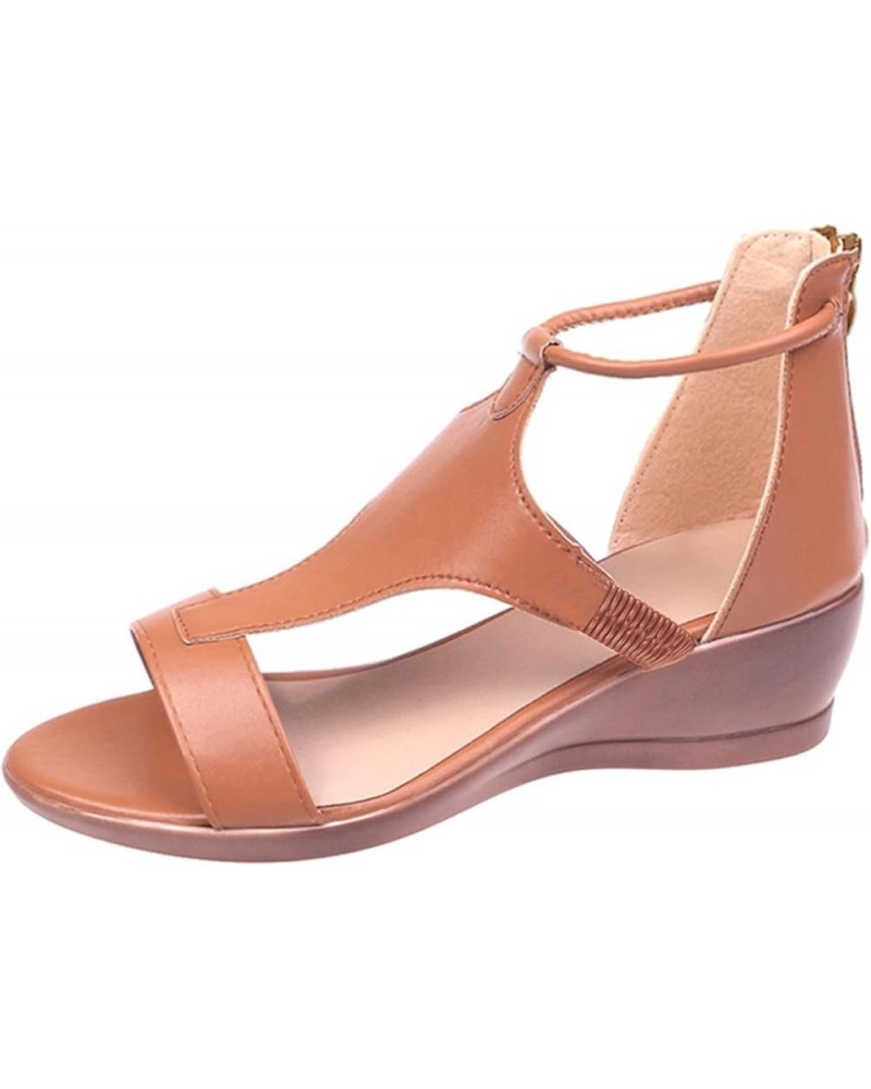 Women Platform Wedges Sandals Open Toe Slip on Zipper Sandals Women's Anti Slip Shoes Outdoor Stylish Platform Sandals Brown ...