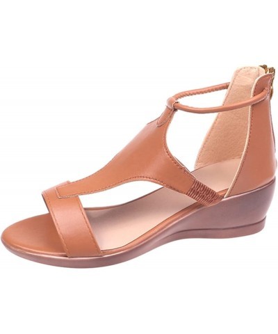 Women Platform Wedges Sandals Open Toe Slip on Zipper Sandals Women's Anti Slip Shoes Outdoor Stylish Platform Sandals Brown ...