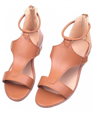 Women Platform Wedges Sandals Open Toe Slip on Zipper Sandals Women's Anti Slip Shoes Outdoor Stylish Platform Sandals Brown ...