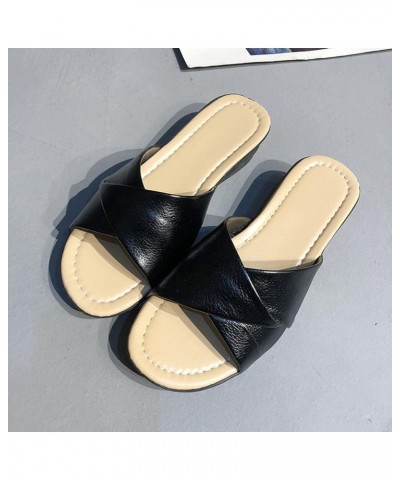 Womens Orthopedic Slippers Arch Support Leather Wedge Non Slip Sandals Ladies Summer Casual Indoor Outdoor Beach Slides Black...