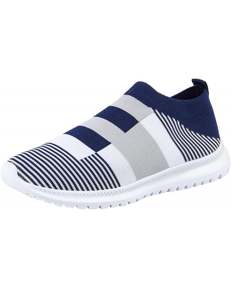 Ladies Fashion Colorblock Mesh Breathable Comfort Soft Sole Flat Casual Womens Slip on Sneaker Blue $12.72 Outdoor Shoes