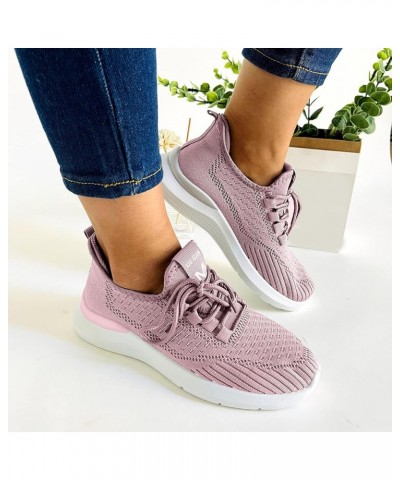 Breathable Running Shoes Breathable Mesh Sneaker Women Running Shoe Running Sneakers for Women E-purple $16.11 Athletic Shoes