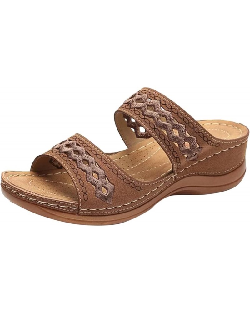 Women Wedges Beach Open Toe Roman Flip Flop Beaded Bohemian slippers Sandals for Women with Arch Support Z 14-brown $20.12 Sa...