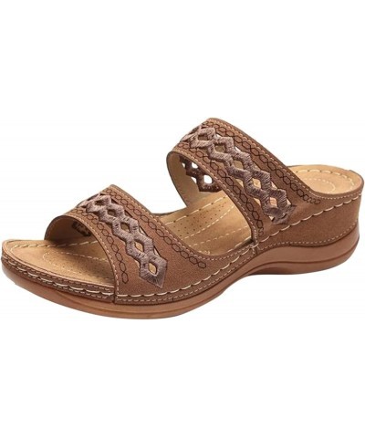 Women Wedges Beach Open Toe Roman Flip Flop Beaded Bohemian slippers Sandals for Women with Arch Support Z 14-brown $20.12 Sa...