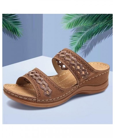 Women Wedges Beach Open Toe Roman Flip Flop Beaded Bohemian slippers Sandals for Women with Arch Support Z 14-brown $20.12 Sa...