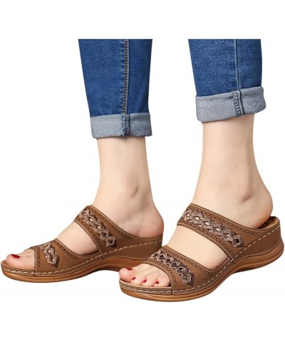 Women Wedges Beach Open Toe Roman Flip Flop Beaded Bohemian slippers Sandals for Women with Arch Support Z 14-brown $20.12 Sa...