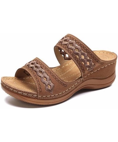 Women Wedges Beach Open Toe Roman Flip Flop Beaded Bohemian slippers Sandals for Women with Arch Support Z 14-brown $20.12 Sa...