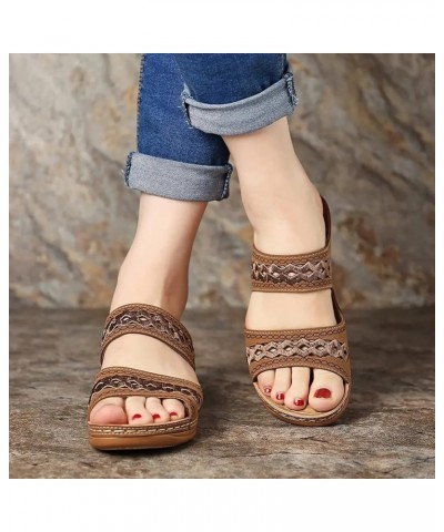 Women Wedges Beach Open Toe Roman Flip Flop Beaded Bohemian slippers Sandals for Women with Arch Support Z 14-brown $20.12 Sa...