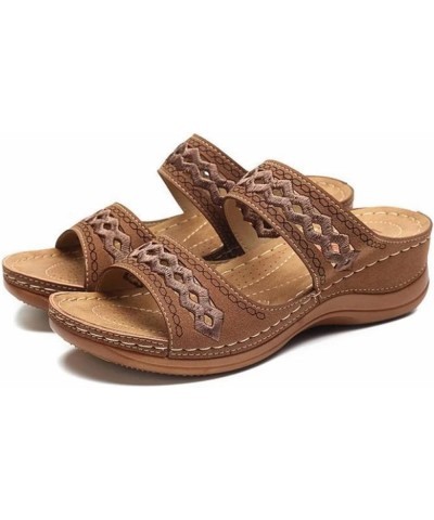 Women Wedges Beach Open Toe Roman Flip Flop Beaded Bohemian slippers Sandals for Women with Arch Support Z 14-brown $20.12 Sa...