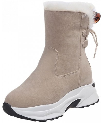 Wedge Snow Boots for Women, Women's Breathable Slip-on Wedges Thermal Boots Z 04-beige $21.24 Outdoor Shoes