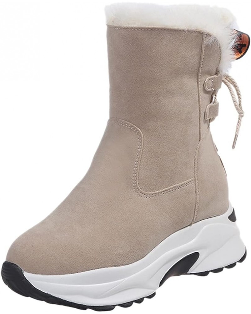 Wedge Snow Boots for Women, Women's Breathable Slip-on Wedges Thermal Boots Z 04-beige $21.24 Outdoor Shoes