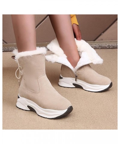 Wedge Snow Boots for Women, Women's Breathable Slip-on Wedges Thermal Boots Z 04-beige $21.24 Outdoor Shoes