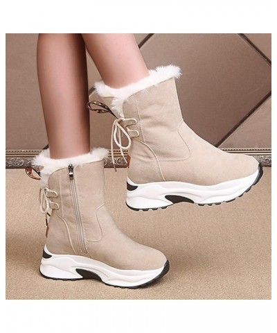 Wedge Snow Boots for Women, Women's Breathable Slip-on Wedges Thermal Boots Z 04-beige $21.24 Outdoor Shoes