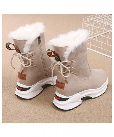 Wedge Snow Boots for Women, Women's Breathable Slip-on Wedges Thermal Boots Z 04-beige $21.24 Outdoor Shoes